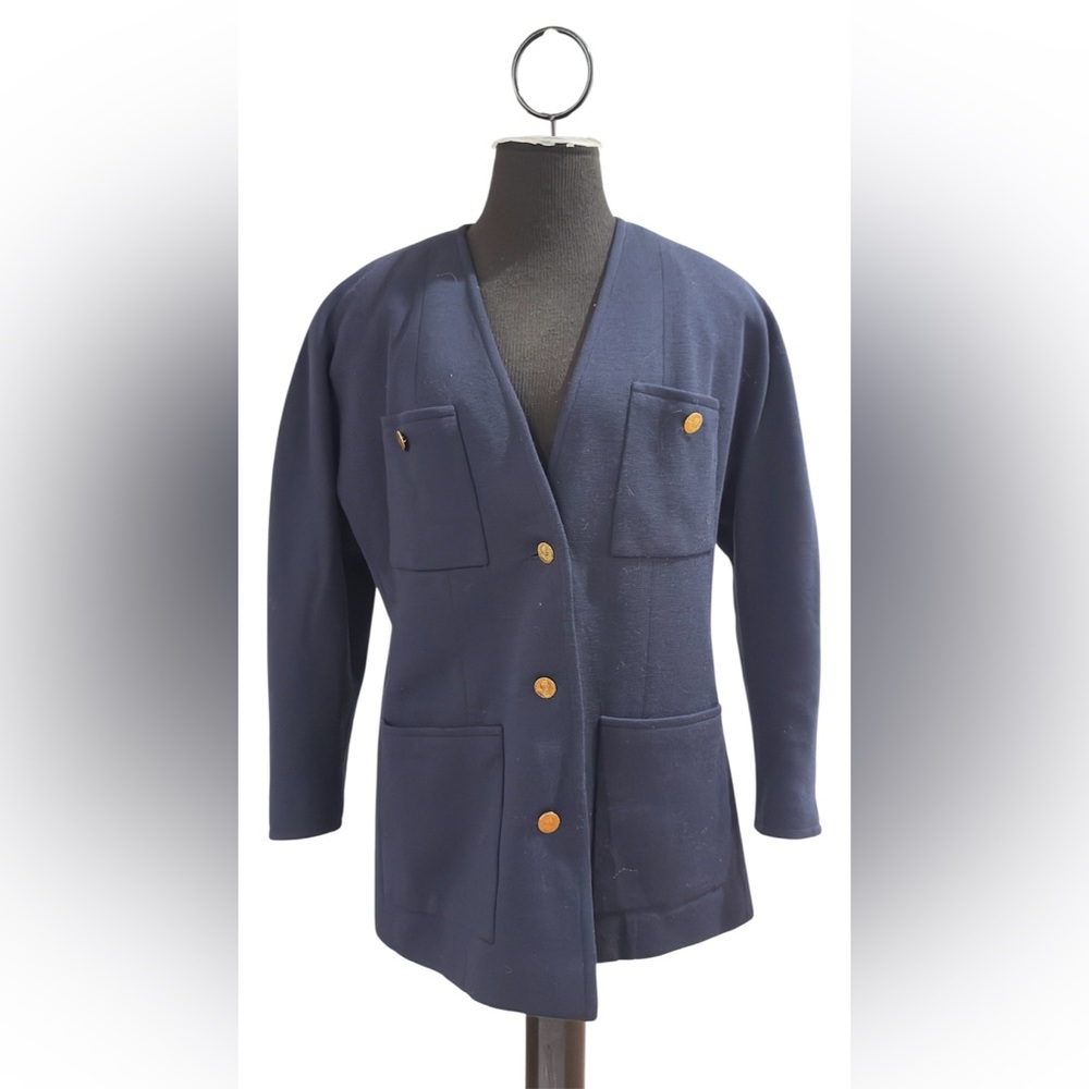 Bergdorf Goodman Dark Navy Blue Wool Blazer Jacket Size 40